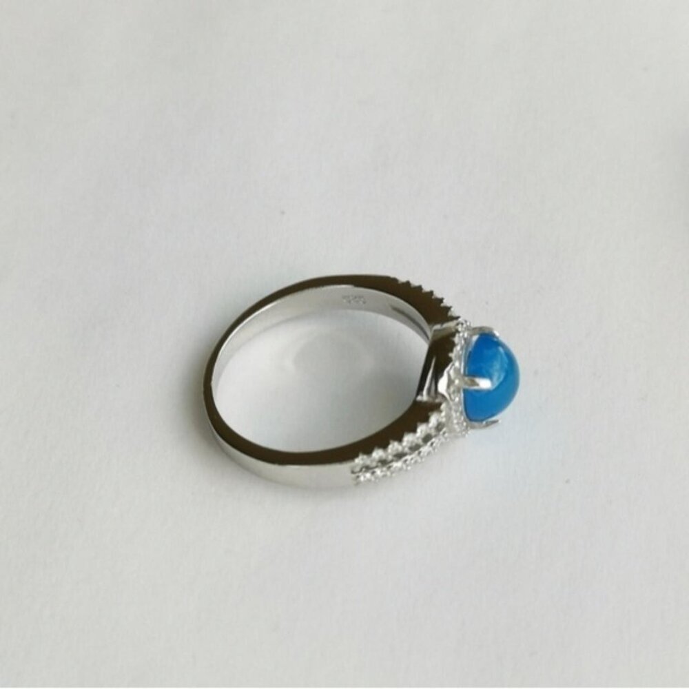 Blue Chalcedony CZ Halo ring sterling silver size 8 🆕 - Picture 6 of 7